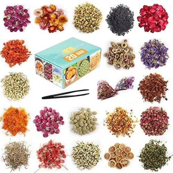 20 Bags Natural Dried Flowers Herbs Kit for Soap Making DIY Candle Making Bath - Picture 1 of 7